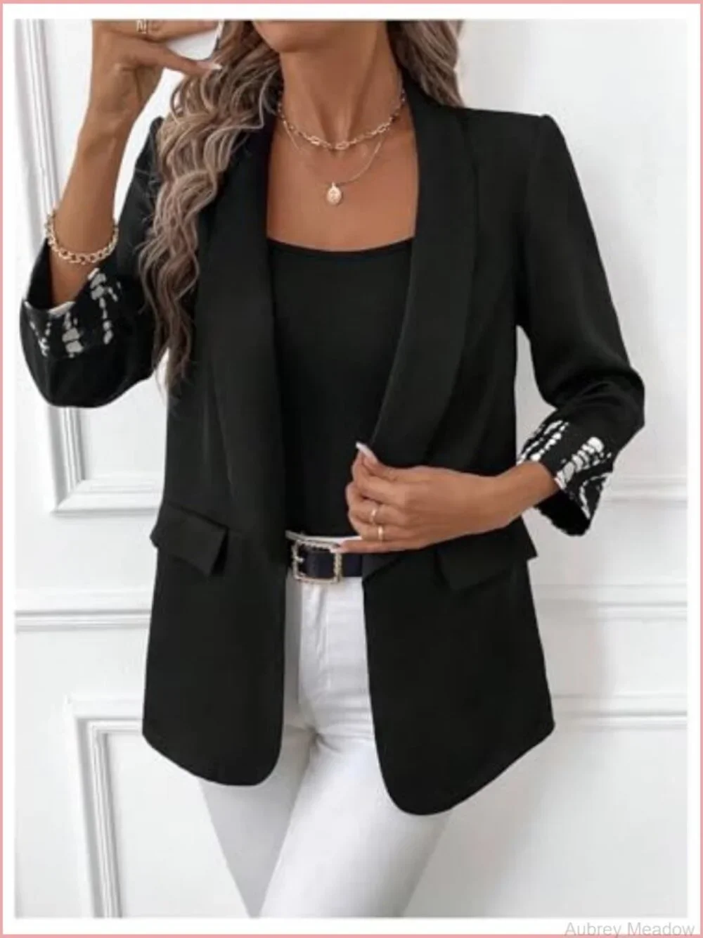 Leopard Print Shawl Collar Blazer 3/4 Sleeve Open Front Casual Jacket